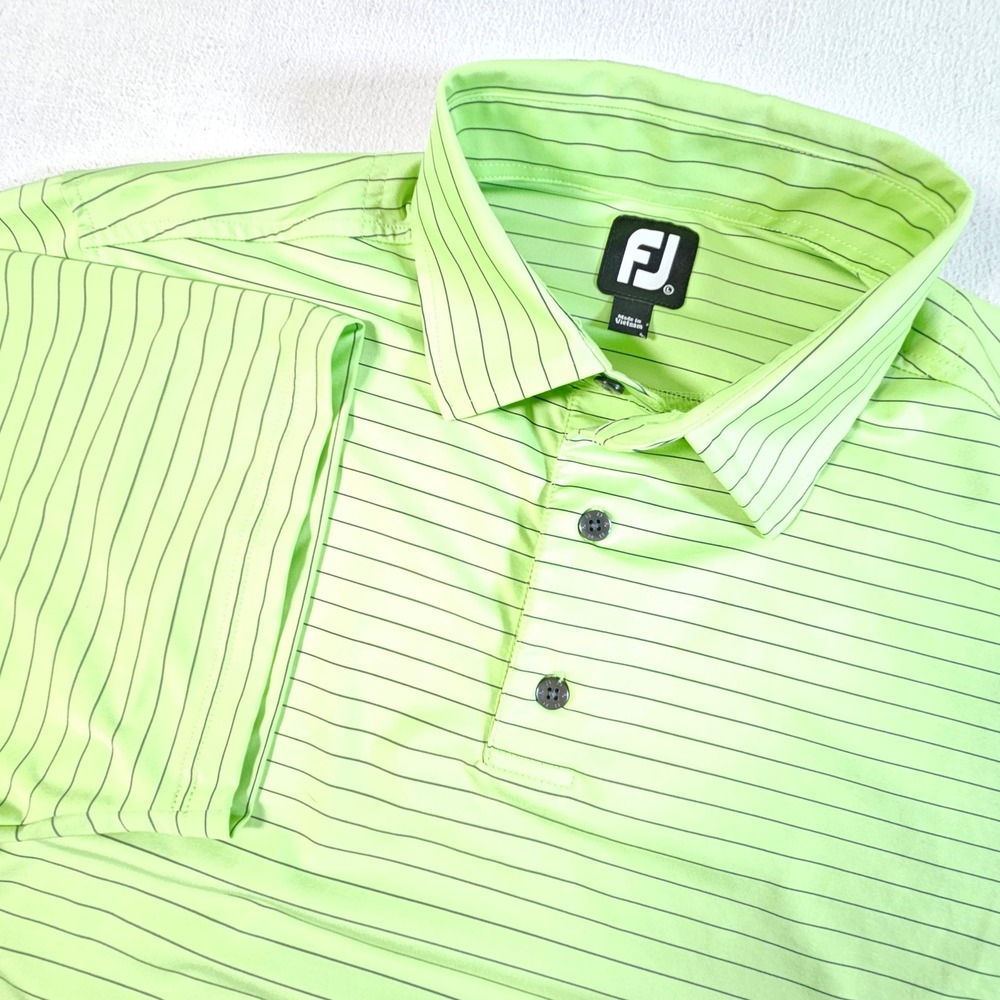FootJoy Polo Shirt Mens Large Lime Green Striped Traditions at Chevy Chase Golf